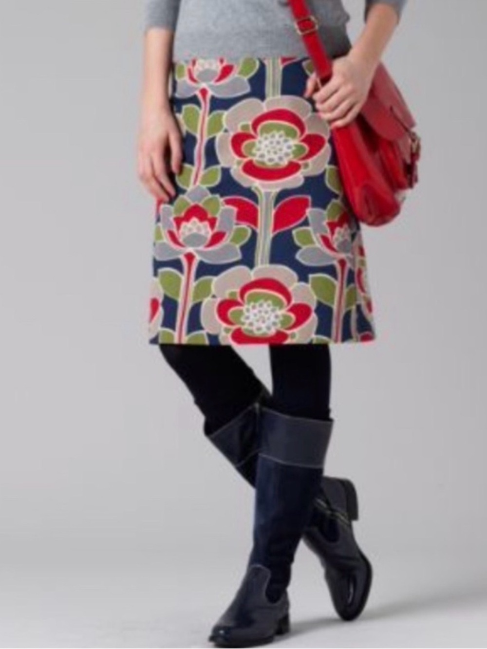 Boden Lotus Flower A-Line Knee Skirt